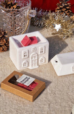 Brûle-parfum en céramique Maison de Noël rouge ou blanche