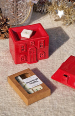 Brûle-parfum en céramique Maison de Noël rouge ou blanche